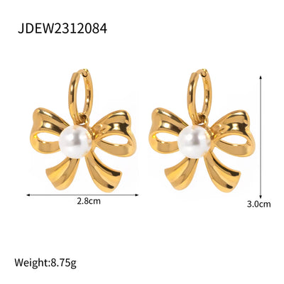 New Trend Bow Design Series Rings Gold Jewelry Stainless Steel Bow Pendant Necklace Earrings Sets