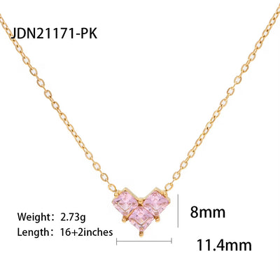 INS Popular 18K Gold Plated Heart Love Stainless Steel Pink Clear Zircon Heart Pendant Necklace