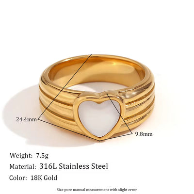 Shell Engagement Ring Heart Signet Ring Engraved Gold Plated Jewelry 316L Stainless Steel Women Jewelry