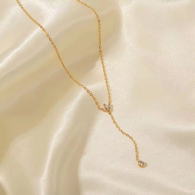 Minimalist 18K Gold Plated Zircon Necklace Stainless Steel Snake Y Shape Crown Zircon Necklace