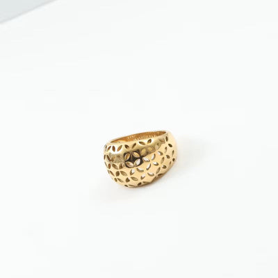 Wholesale Custom 18K Gold Plated Chunky Finger Rings Stainless Steel Textured Gold Hammer Rings for Women