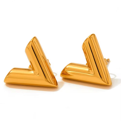 Vacuum Plating Letter V Stud Earrings Chic No Fade V Shape Stainless Steel Earrings for Women Girls