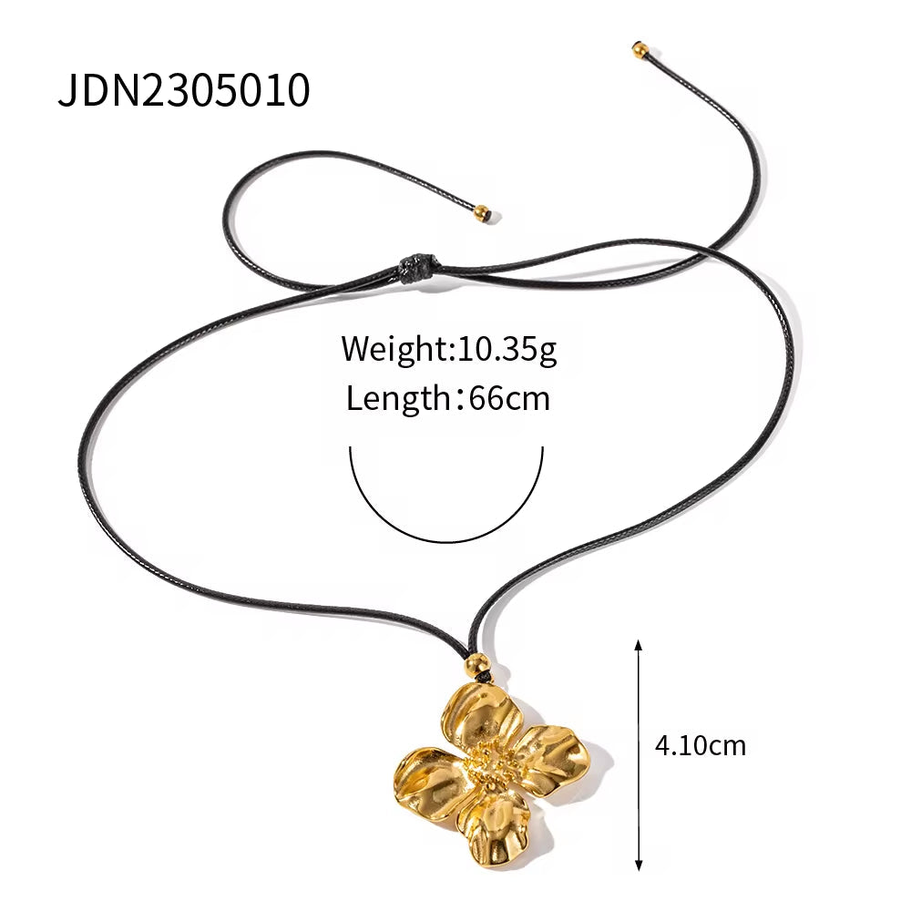 INS 18K Gold Plated Stainless Steel Flower Pendant Jewelry Gift Exaggerated Double Floral Drop Earrings