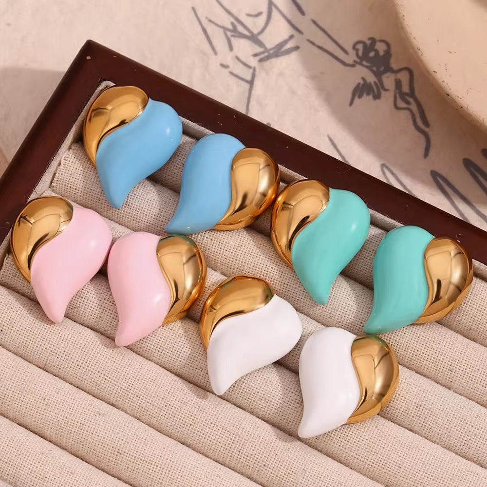 Summer 2024 Y2K Jewelry Colorful Enamel Heart Jewelry Gold Plated Earrings Stainless Steel Gift Ideas