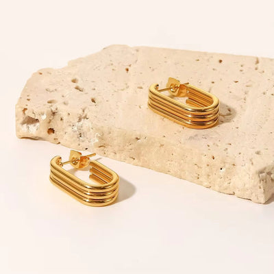 18K Gold Plated and Silver Plated Stainless Steel Opening U Shape Three Layer Tube Pipe Design Stud Earring Trendy