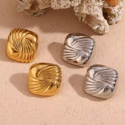 Square Engraved Wing Stud Earrings