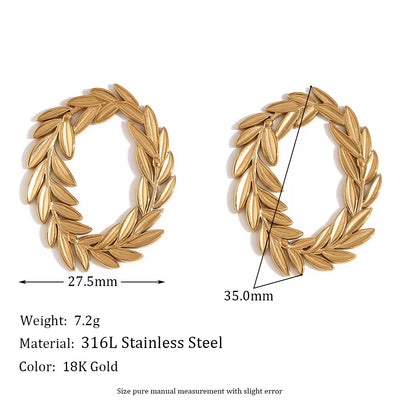 Gold Plated Stud Earrings for Women Leaf Hoop Stainless Steel Jewelry Waterproof Women Jewelry