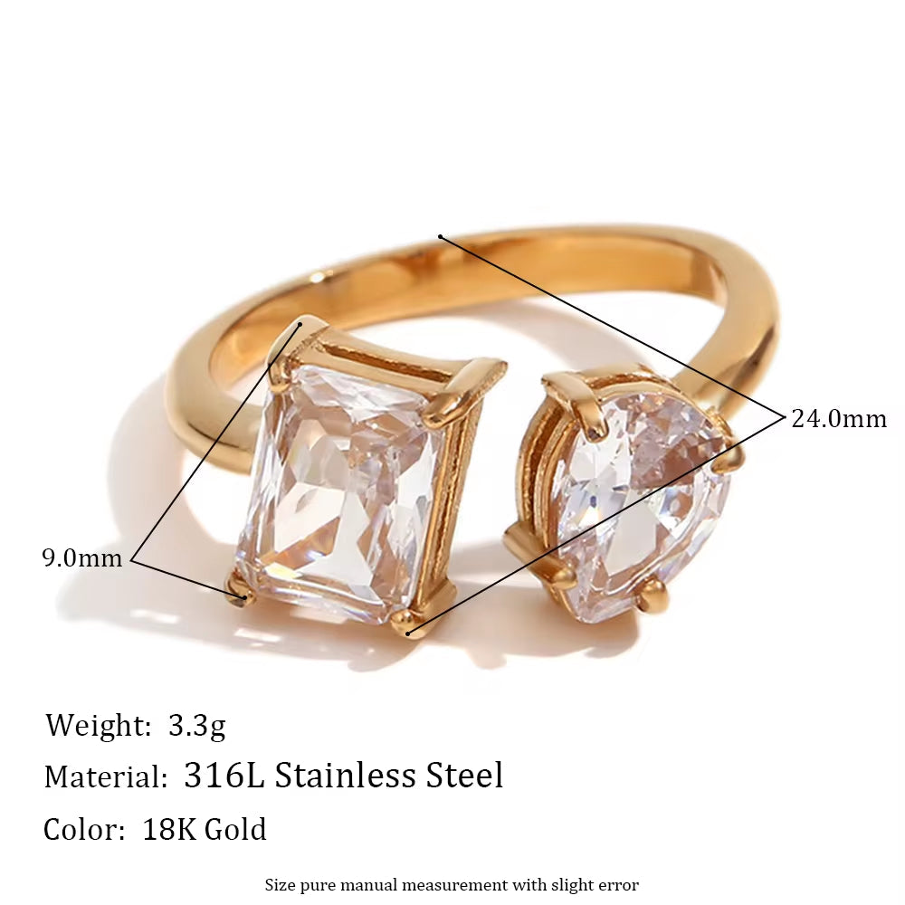 Water Drop Zircon Rings Shining Gold Plated Jewelry Valentine Couple Jewelry Stainless Steel Rings