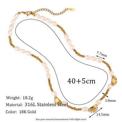 Fresh Water Pearl Chain Choker Necklace Gold Plated Jewelry Tarnish Free Stainless Steel Necklace