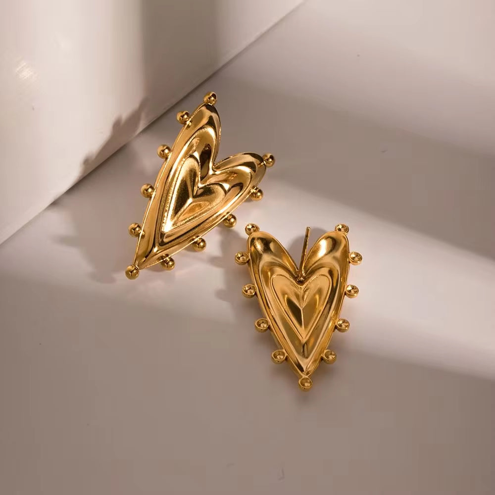 Designer 18K Gold Plated Jewelry Earrings Popular Waterproof Layers Heart Shape Stud Earrings